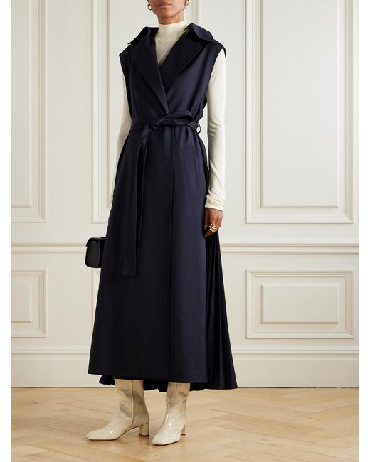 FFORME Blue Lennox Belted Pleated Twill Trench Coat