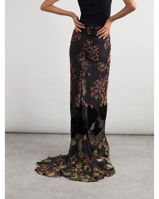 Dries Van Noten Black Devoré-Velvet Maxi Skirt