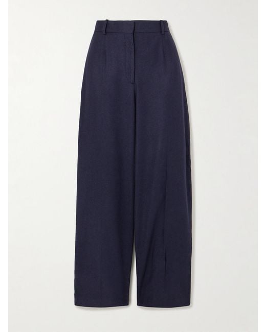 Totême Blue Pleated Flannel Wide-Leg Pants