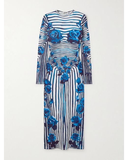 Jean Paul Gaultier Blue Printed Stretch-Jersey Midi Dress