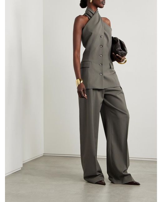 Salon 1884 Gray Net Sustain Odile Pleated Wool Wide-Leg Pants