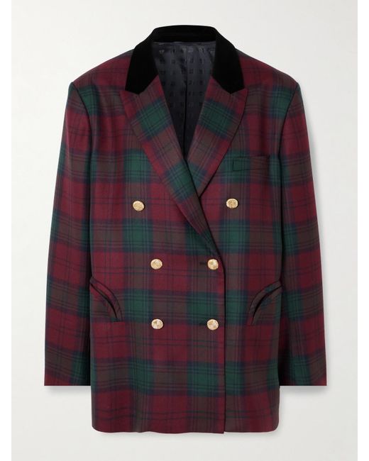 Blazer À Double Boutonnage En Laine À Carreaux Et À Finitions En Velours Night Break Blazé Milano en coloris Red
