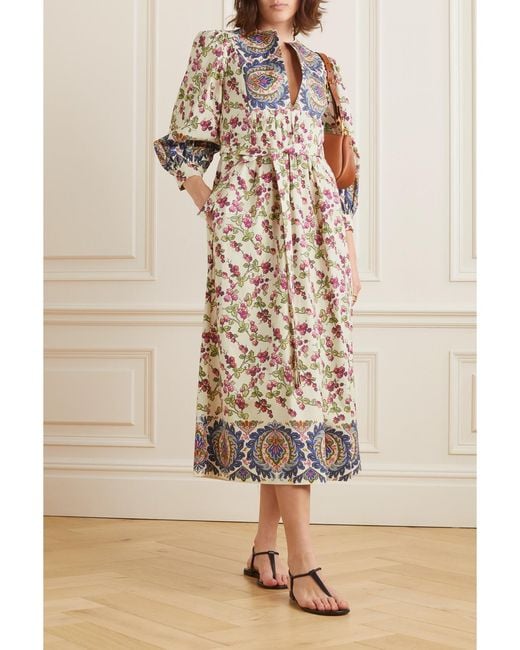Etro White Flower-Print Cotton-Blend Poplin Midi Dress