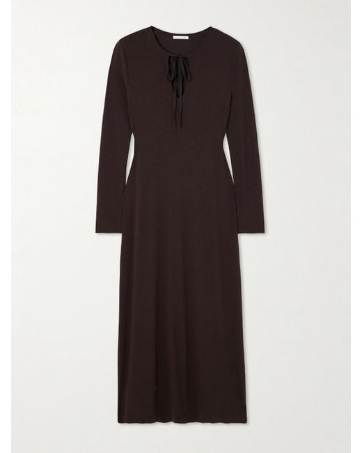 Skin Black Namaari Tie-Detailed Ribbed Pima Cotton And Modal-Blend Midi Dress