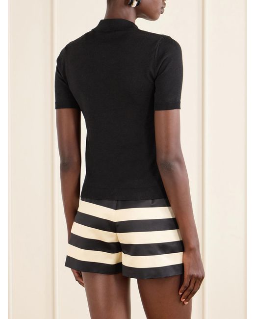 Valentino Garavani Black Silk-Trimmed Wool-Blend Knit Polo Shirt
