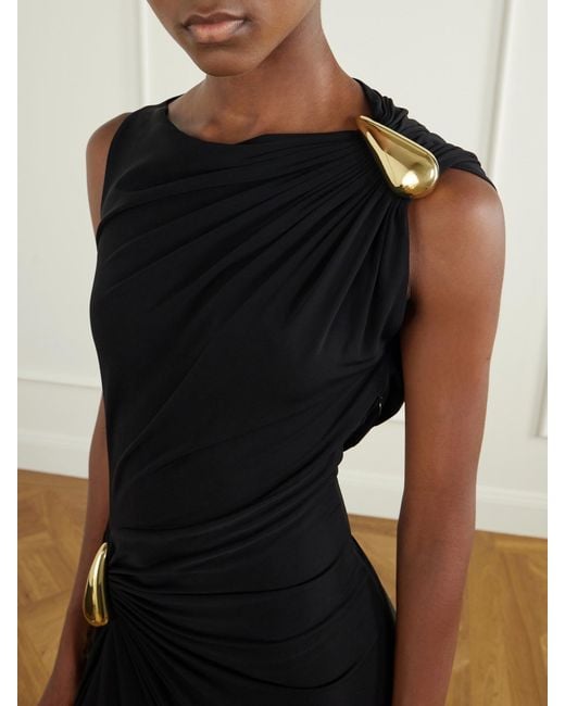 Bottega Veneta Black Gathered Embellished Crepe-Jersey Maxi Dress