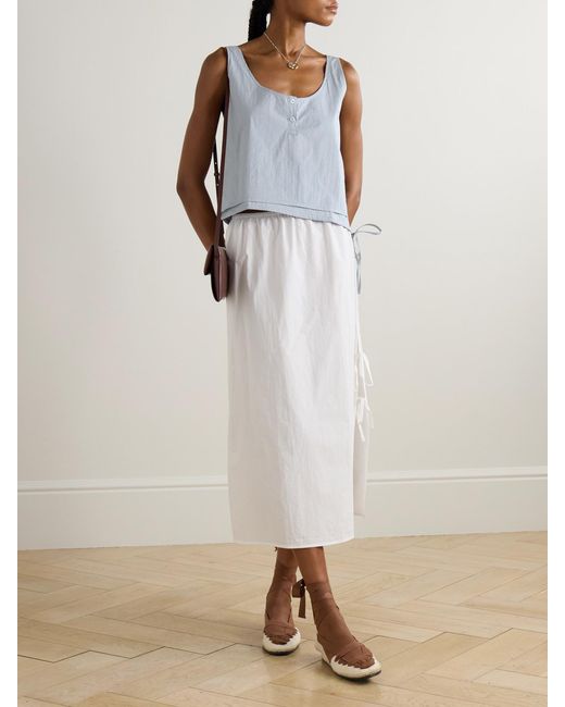 Deiji Studios Gray Tie-Detailed Layered Striped Organic Cotton-Poplin Tank