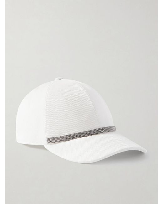 Brunello Cucinelli Natural Bead-Embellished Cotton-Blennd Twill Baseball Cap