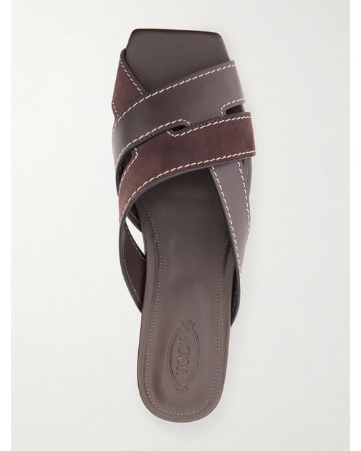 Tod's Brown Suede And Leather Slides