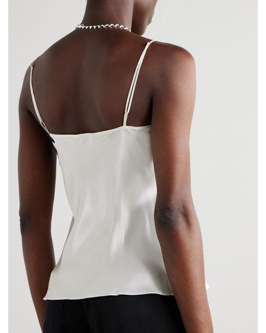 Carine Gilson White Lace-Trimmed Silk-Satin Camisole