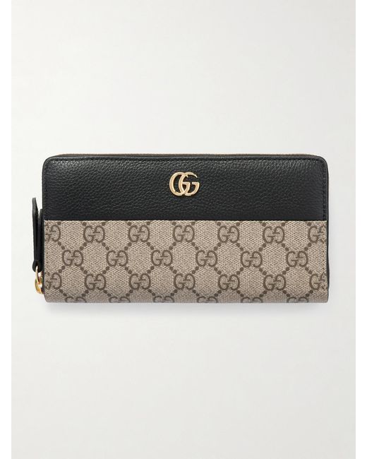 Gucci Black Petite Marmont Textured Leather-Trimmed Printed Coated-Canvas Wallet