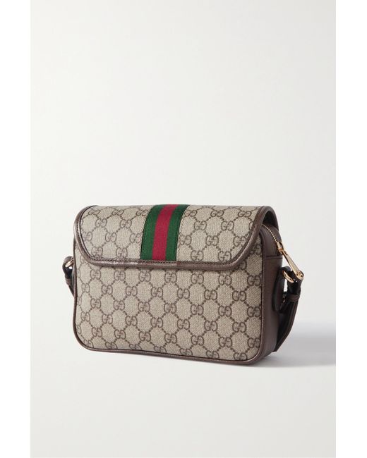 Gucci Ophidia Webbing-Trimmed Textured-leather and Printed Coated-canvas Shoulder Bag