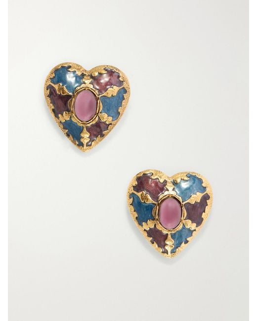 Saint Laurent White Bo Coeur Embellished Earrings