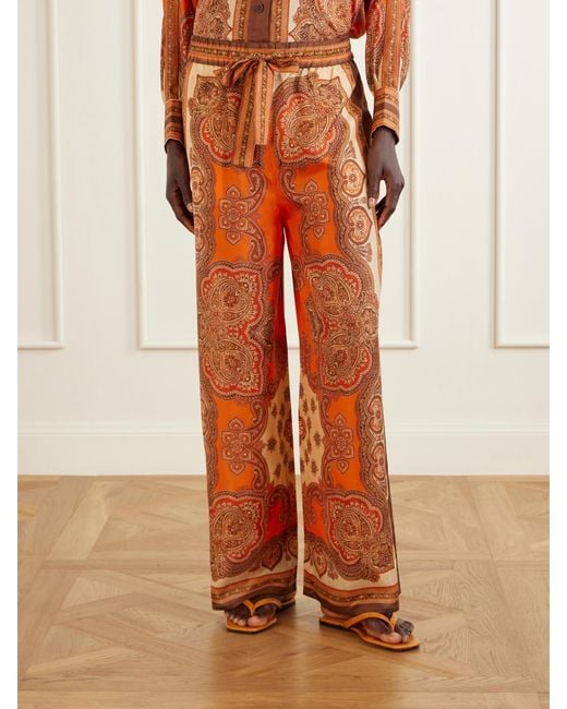 Zimmermann Orange Mahon Printed Silk-Satin Wide-Leg Pants