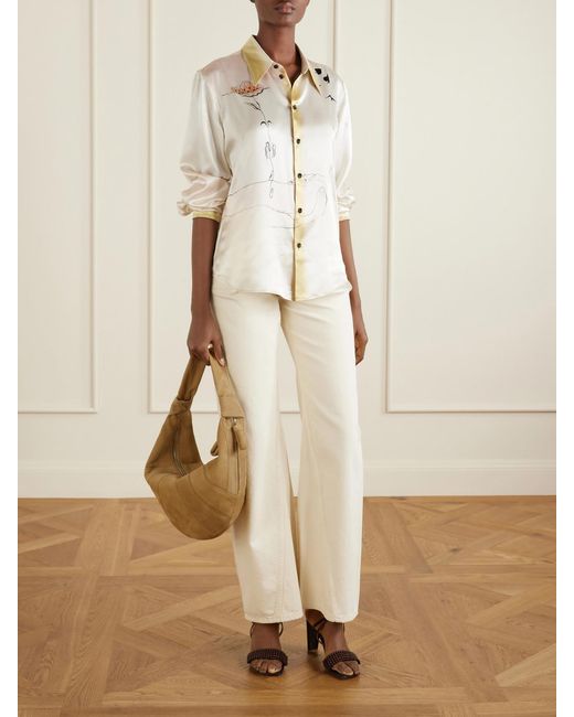 Lemaire White Fortune Croissant Paneled Nubuck Shoulder Bag