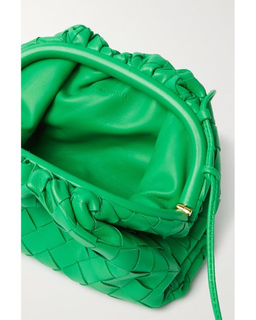 Bottega Veneta Green Mini Intrecciato Leather Pouch Clutch
