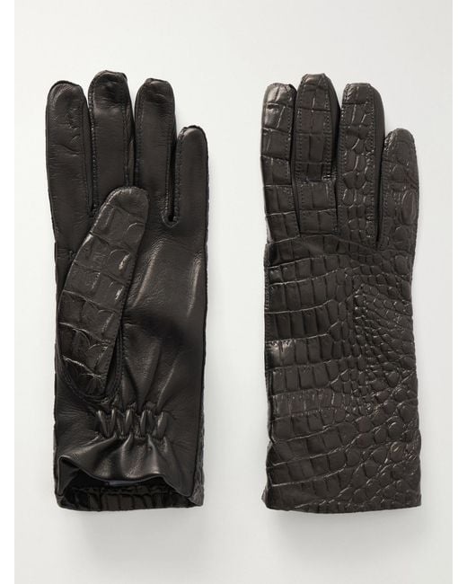 Totême Black Croc-Effect Leather Gloves