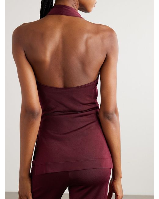 Galvan Red Pierced Embellished Asymmetric Knitted Top