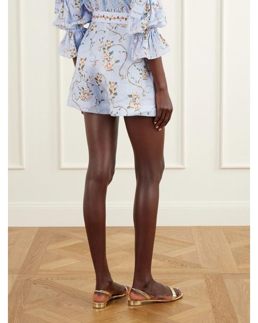 Agua Bendita Blue Maratea Navegante Printed Linen Shorts