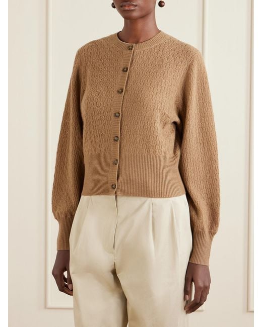 LeKasha Natural Gaya Pointelle Knit Cashmere Cardigan