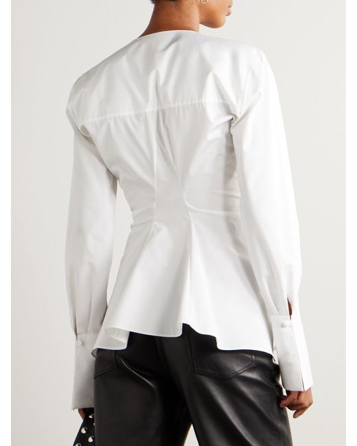 LIBEROWE White Lavinia Cotton-Poplin Peplum Blouse