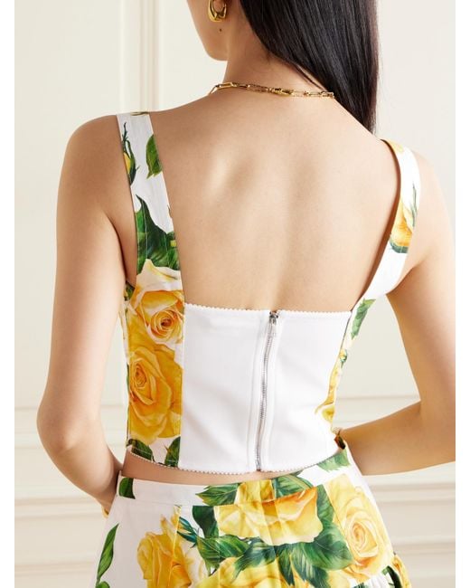 Dolce & Gabbana Yellow Cotton Corset Top With Rose