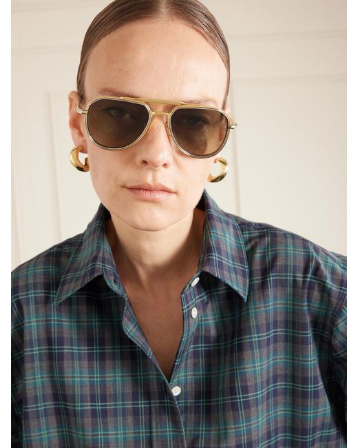 Jacques Marie Mage Green Commander Aviator-Style Sunglasses