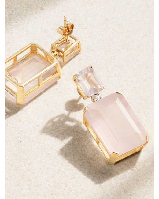 Mateo Natural 14-Karat Rose Quartz And Diamond Earrings