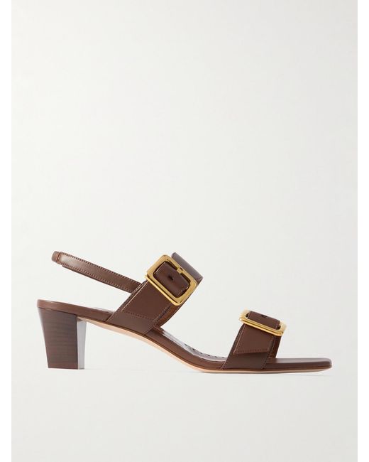 Manolo Blahnik Brown Thalitsli 50 Buckled Leather Slingback Sandals