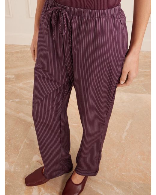 Leset Purple Yoshi Striped Cotton And Lyocell-Blend Wide-Leg Pants