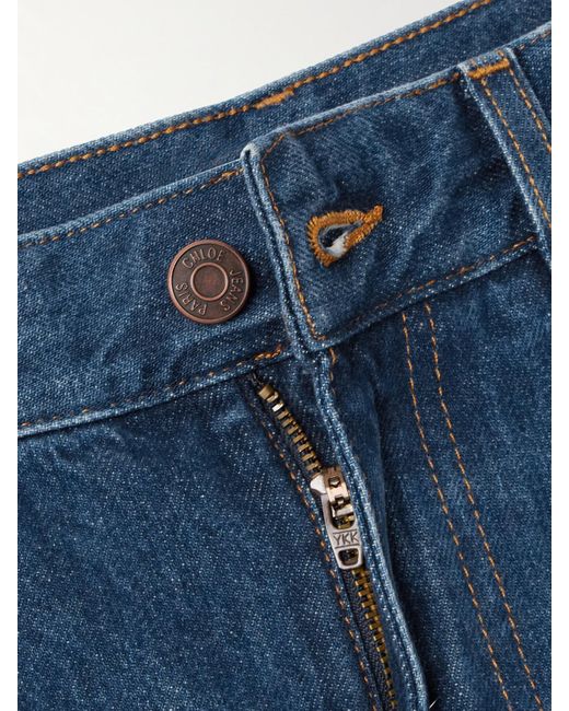 Chloé Blue Cropped Distressed High-Rise Wide-Leg Jeans