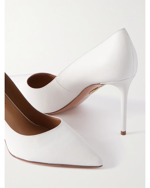 Aquazzura White Purist 85 Leather Pumps