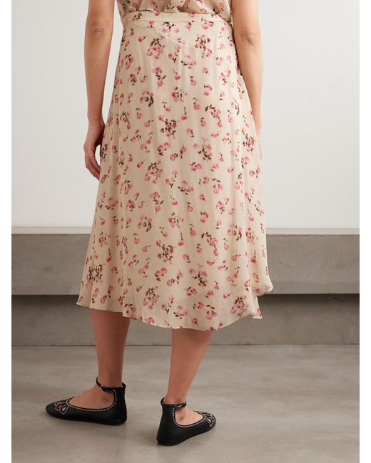 Isabel Marant Natural Lycia Asymmetric Floral-Print Crepe De Chine Midi Skirt