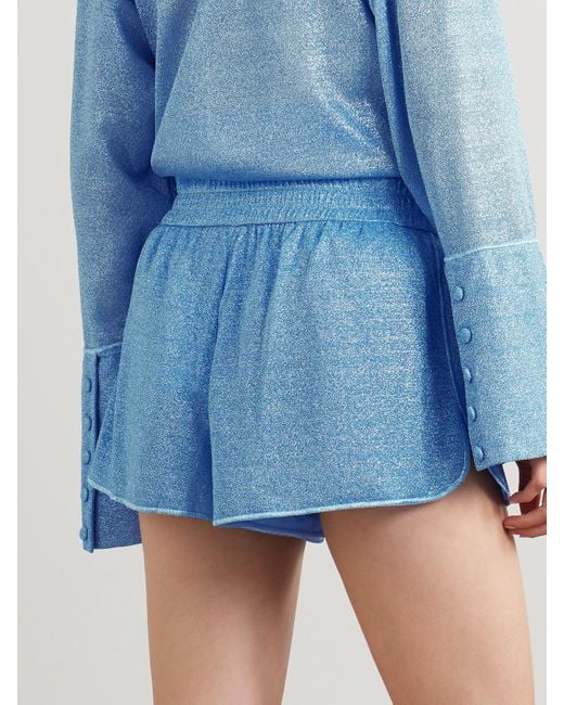 Oseree Blue Lumière Shorts Aus Metallic-Stretch-Strick
