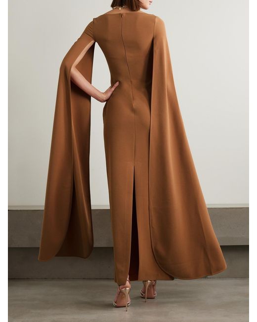 Solace London Brown Sadie Cape-Effect Crepe Gown