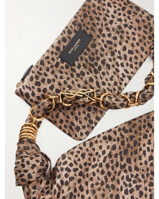 Saint Laurent Brown Amalia Medium Leopard-Print Silk-Satin Tote