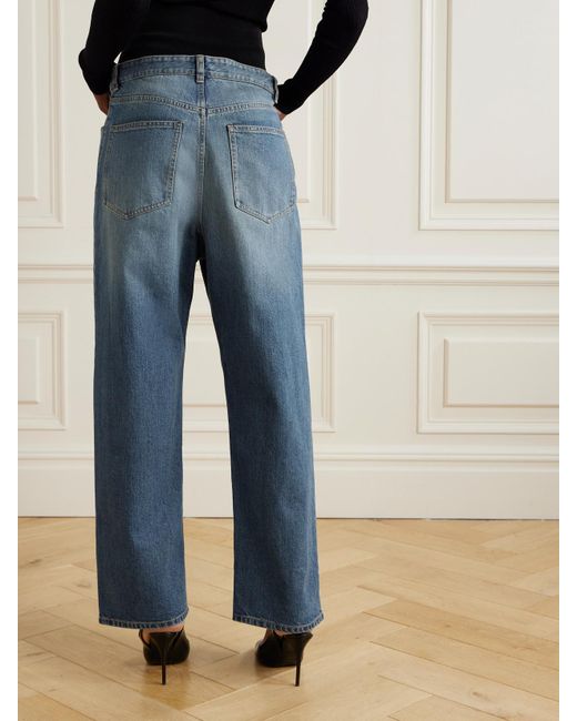 Alaïa Blue Layered Jersey-Trimmed Wide-Leg Jeans