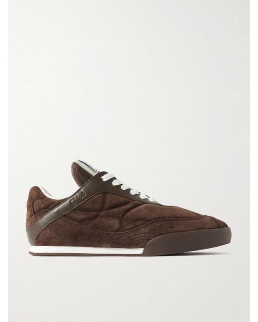 Chloé Brown Kick Sneakers Aus Gestepptem Veloursleder Mit Lederbesätzen
