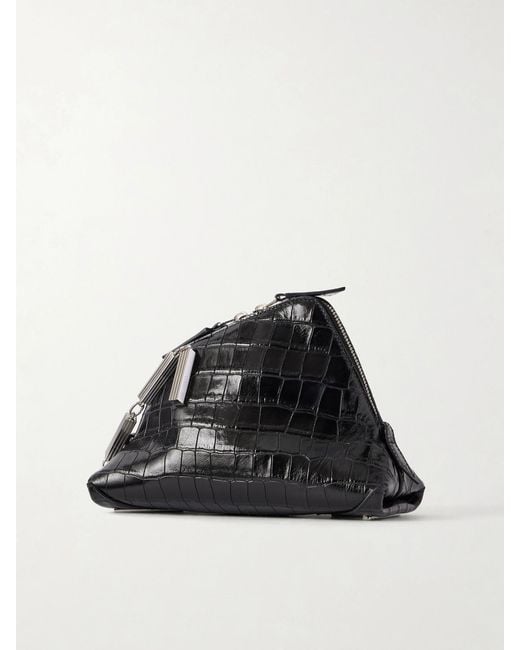 The Attico Black La Scala Asymmetric Croc-Effect Leather Clutch