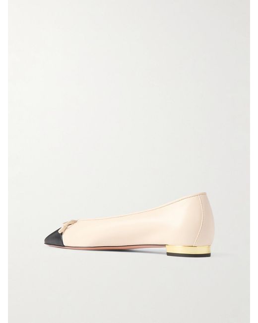 Aquazzura Natural Gioia Bow-Detailed Two-Tone Leather Ballet Flats