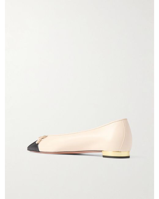 Aquazzura Natural Gioia Bow-Detailed Two-Tone Leather Ballet Flats