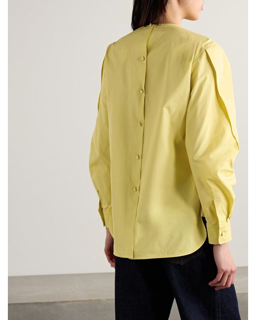 Max Mara Yellow Olinto Pleated Cotton-Poplin Blouse