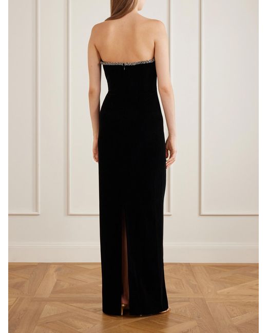 Self-Portrait Black Crystal-Embellished Velvet Maxi Dress