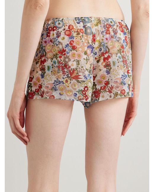 Khaite Metallic Tilly Floral-Print Silk-Chiffon Shorts