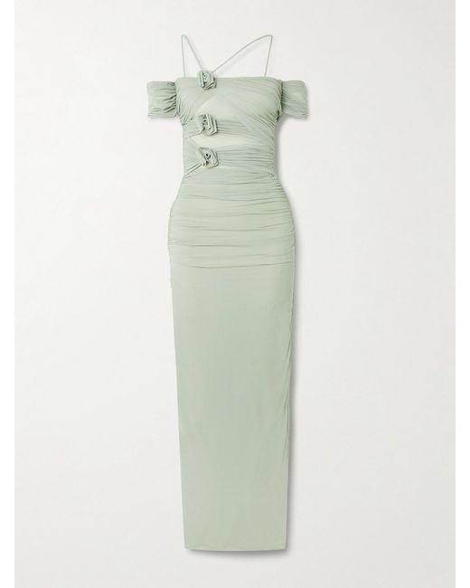 Maygel Coronel Green Abisso Appliquéd Cutout Stretch-Jersey Halterneck Maxi Dress