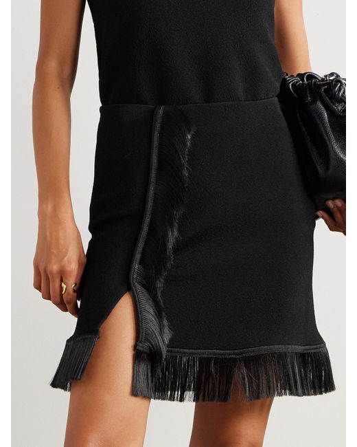 Mini-Jupe Effet Portefeuille En Crêpe À Franges Jil Sander en coloris Black