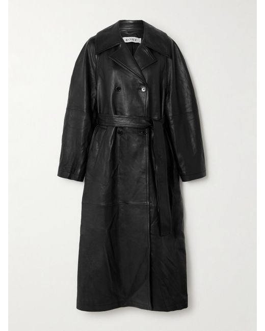 Rohe Black Belted Double-Breasted Leather Trench Coat