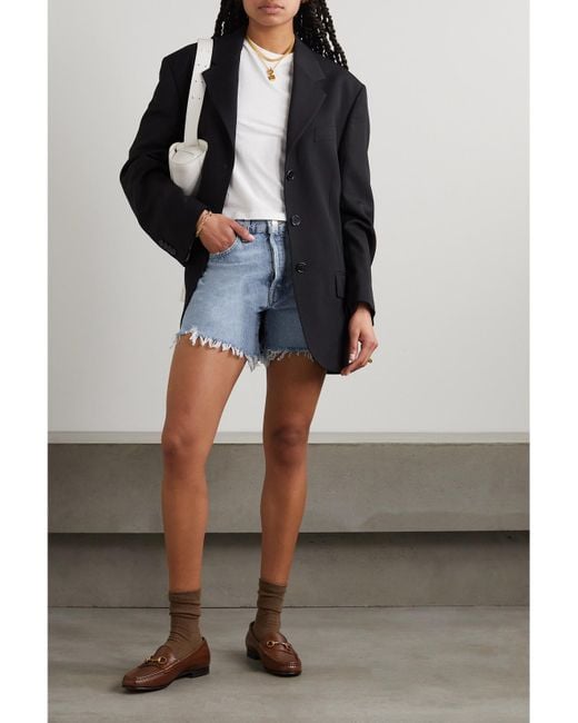 Agolde Blue Parker Long Distressed Organic Denim Shorts
