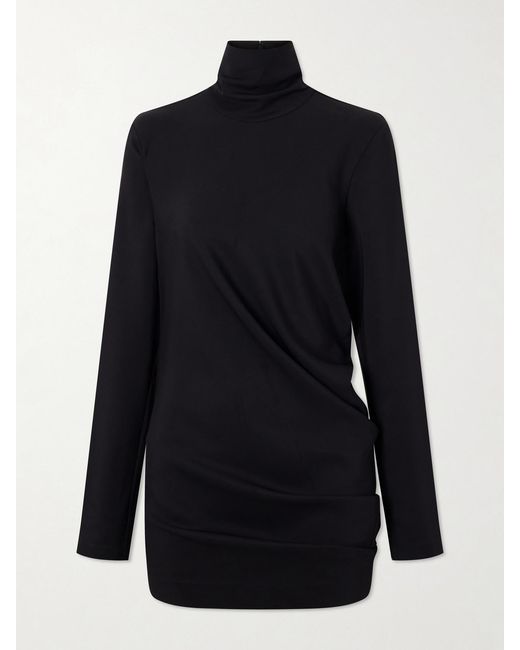 Totême Black Gathered Cady Turtleneck Blouse