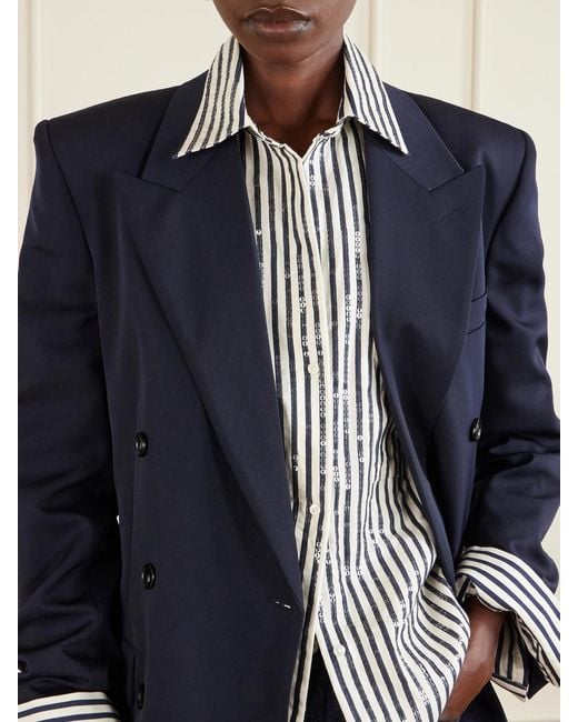 Twp Blue Next Morning Sequined Striped Cotton-Blend Poplin Shirt